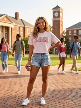 Zutter "Alabama" Light Pink Oversized Raw Hem Cropped Graphic Tee Size Large
